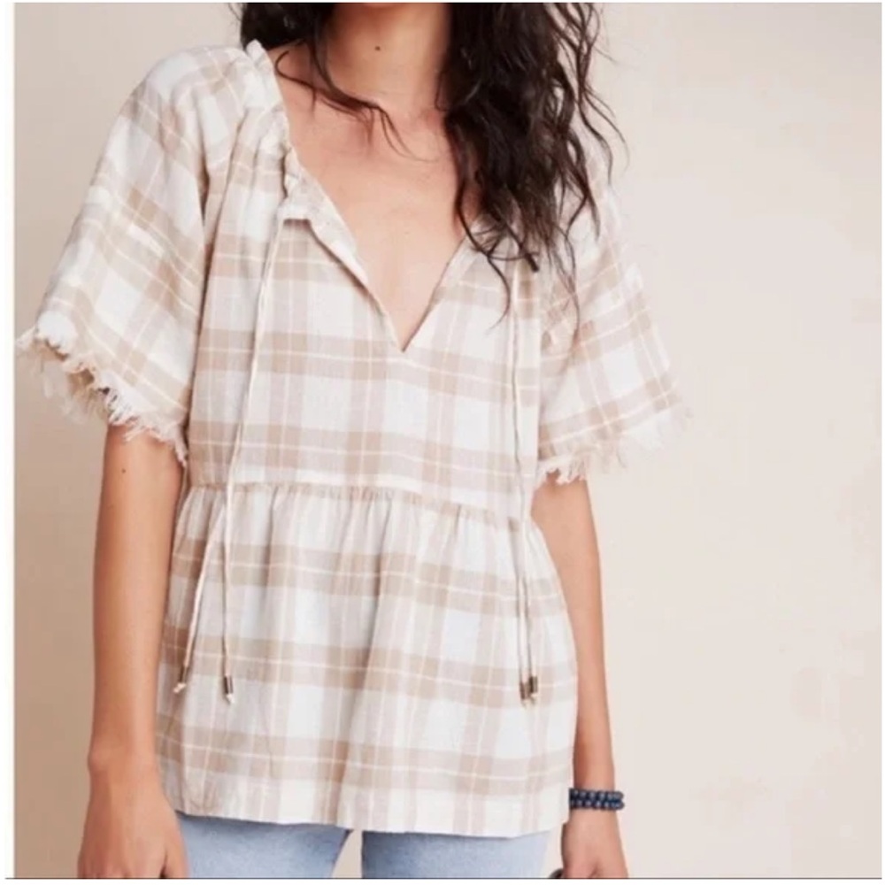 Pilcro and the Letterpress Plaid Babydoll Blouse Size XS